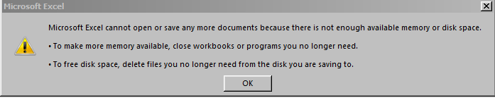 Cloud School Docs - Microsoft Excel cannot open or save any more documents -