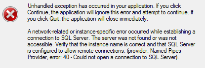 Cloud School Docs - SQL Connection Error 40 - Could not open a connection to SQL Server errors