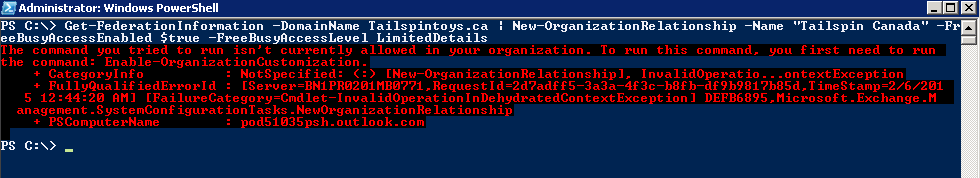 How to resolve error "The command your tried to run isn't currently allowed in your organization. To run this command you first need to run the command Enable-OrganizationCustomization" 1 Cloud School Docs - image 7 -