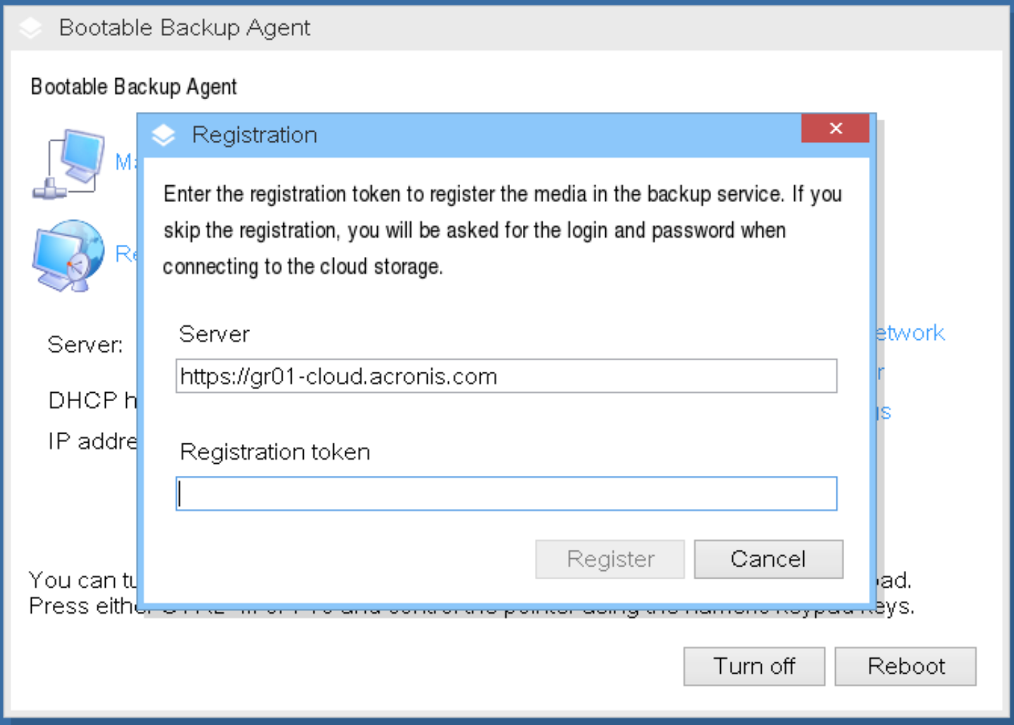 Cloud School Docs - Acronis DR 12 Register boot media for failback registration token -