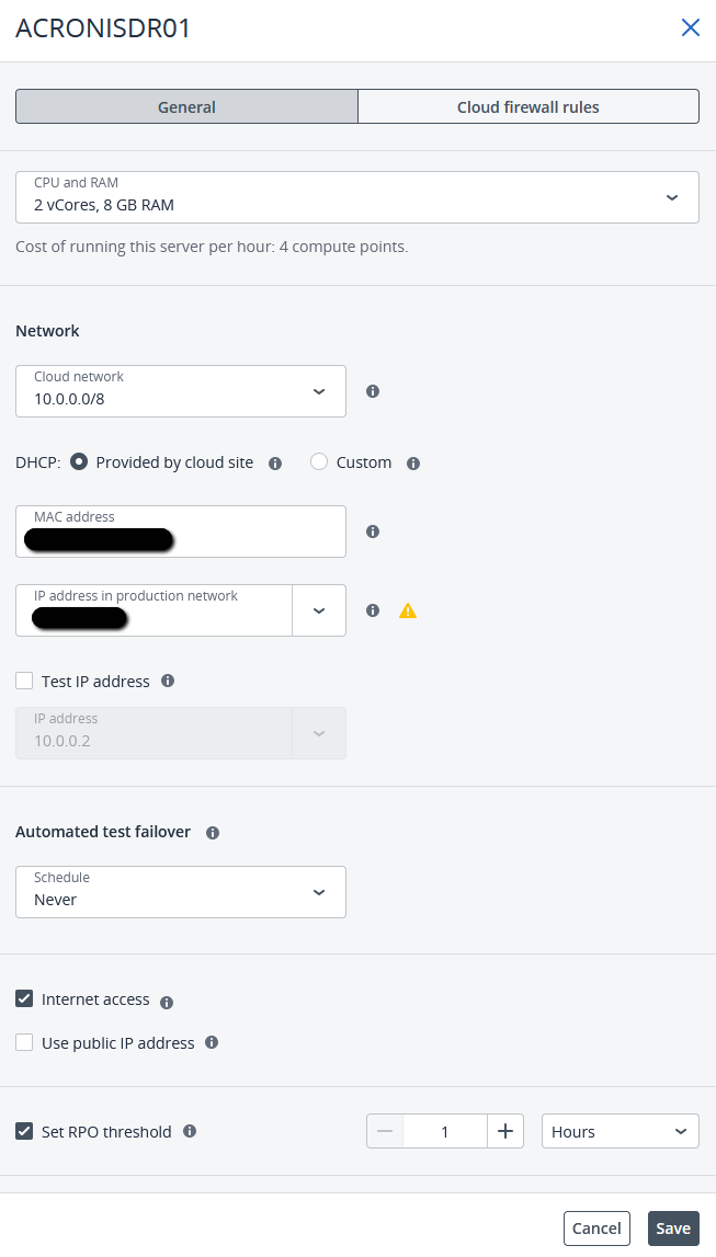 Cloud School Docs - Acronis DR 8 DR plan settings -