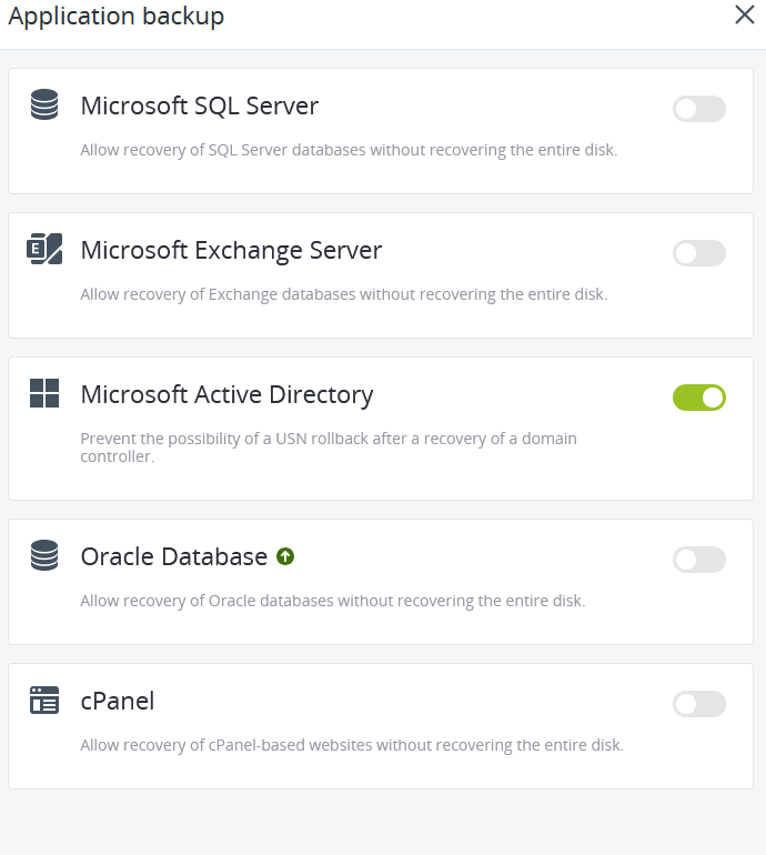 Cloud School Docs - Acronis DR 9 Backup plan settings Application aware -
