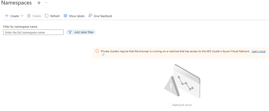 AKS private cluster connection error