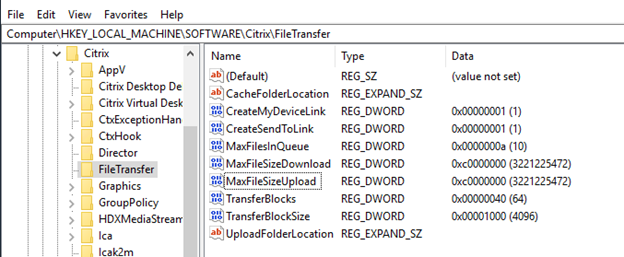 Citrix how to change maximum upload and download file size