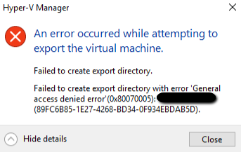 HyperV VM export error